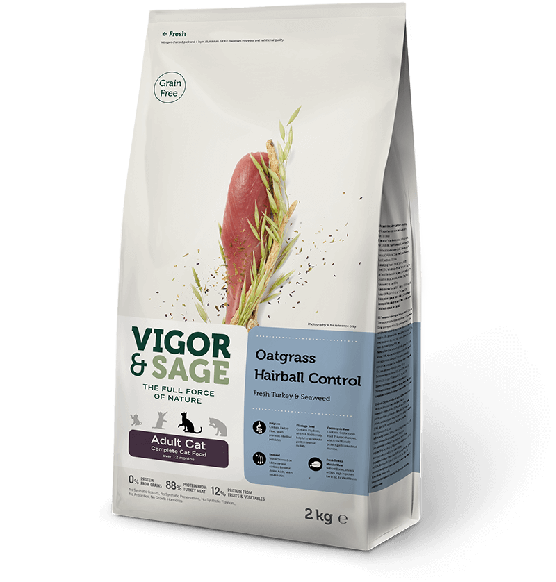 Vigor & Sage (無穀物) Oatgrass Hairball Control Adult 火雞肉 + 燕麥草去毛球 成貓糧 2kg
