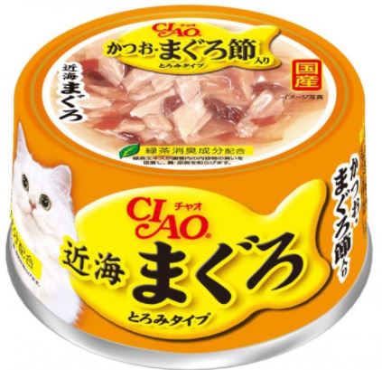 CIAO [近海系列] 吞拿魚 + 鰹魚 + 吞拿魚乾 貓罐 80g (A-91)