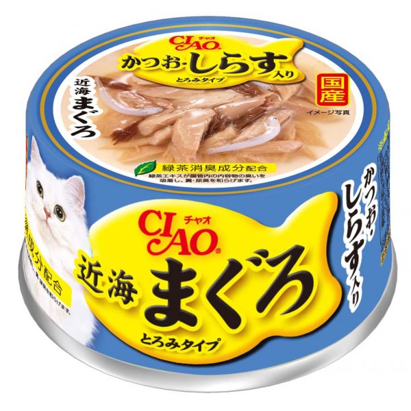 CIAO [近海系列] 吞拿魚 + 鰹魚 + 白飯魚 貓罐 80g (A-92)
