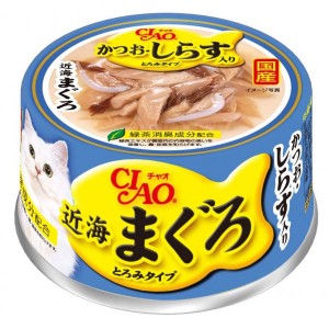 CIAO [近海系列] 吞拿魚 + 鰹魚 + 白飯魚 貓罐 80g (A-92)