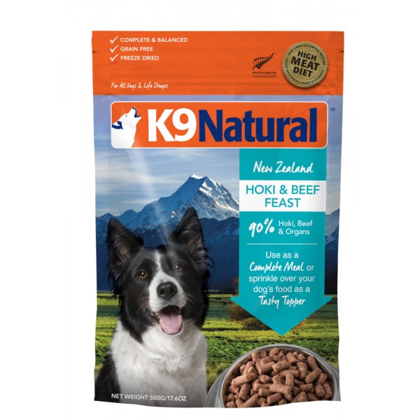 K9 Natural 牛肉藍尖尾鱈魚盛宴 脫水鮮肉狗糧 500g