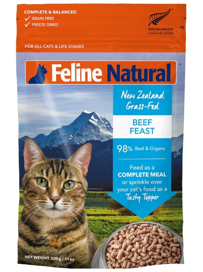 K9 Feline Natural 單一蛋白 牛肉盛宴 凍乾脫水貓糧 320g x 4包優惠 (藍) (F9-B320)