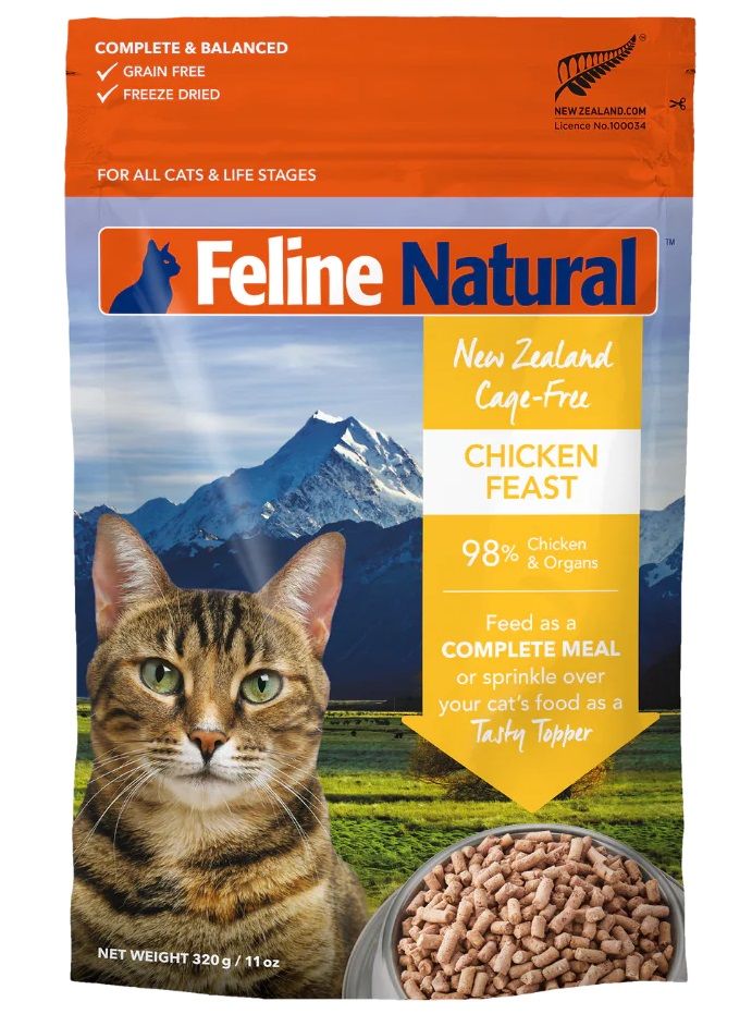 K9 Feline Natural 单一蛋白 鸡肉盛宴 冻乾脫水貓粮 320g (黃) (F9-C320)
