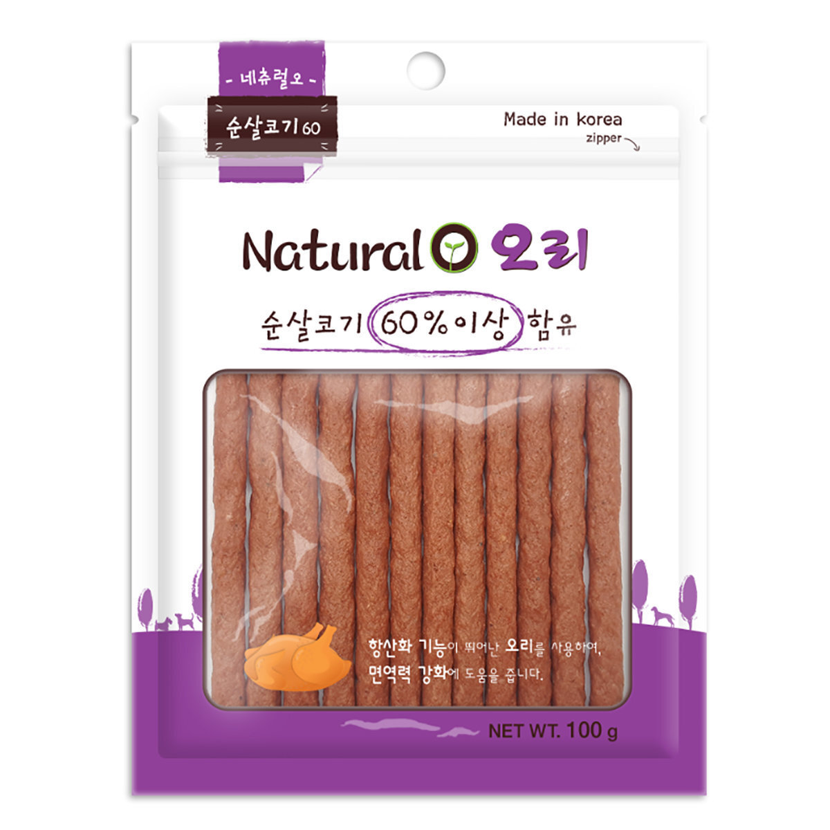 ＜购买正价货品满$500~可以优惠价$10換购＞　Natural O 韩式鸭肉條 狗小食 100g (紫) 到期日: 02/2024
