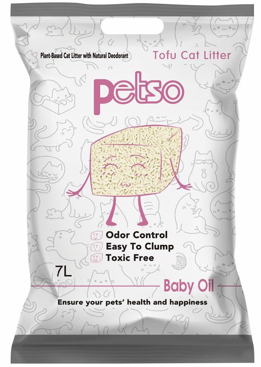 Petso 豆腐貓砂 爽身粉香味 (Baby Oil) 7L (粉紅)