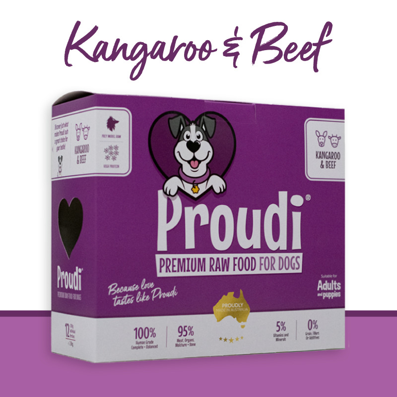 Proudi 急凍單一蛋白生肉狗糧 牛+袋鼠 2.4kg (200g x12件)