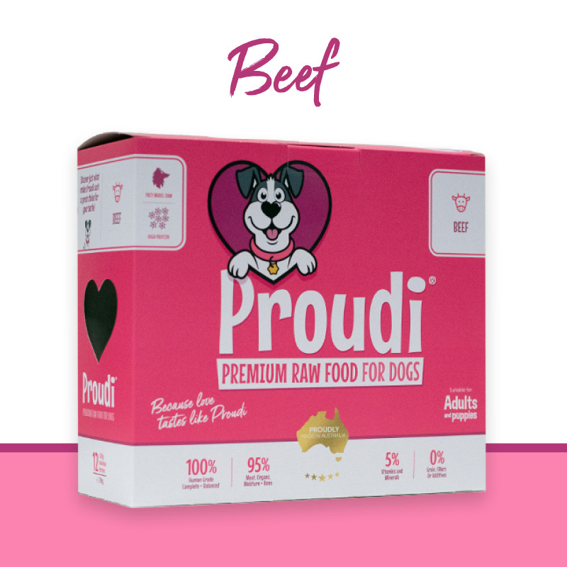 Proudi 急凍單一蛋白生肉狗糧 牛肉 2.4kg (200g x12件)