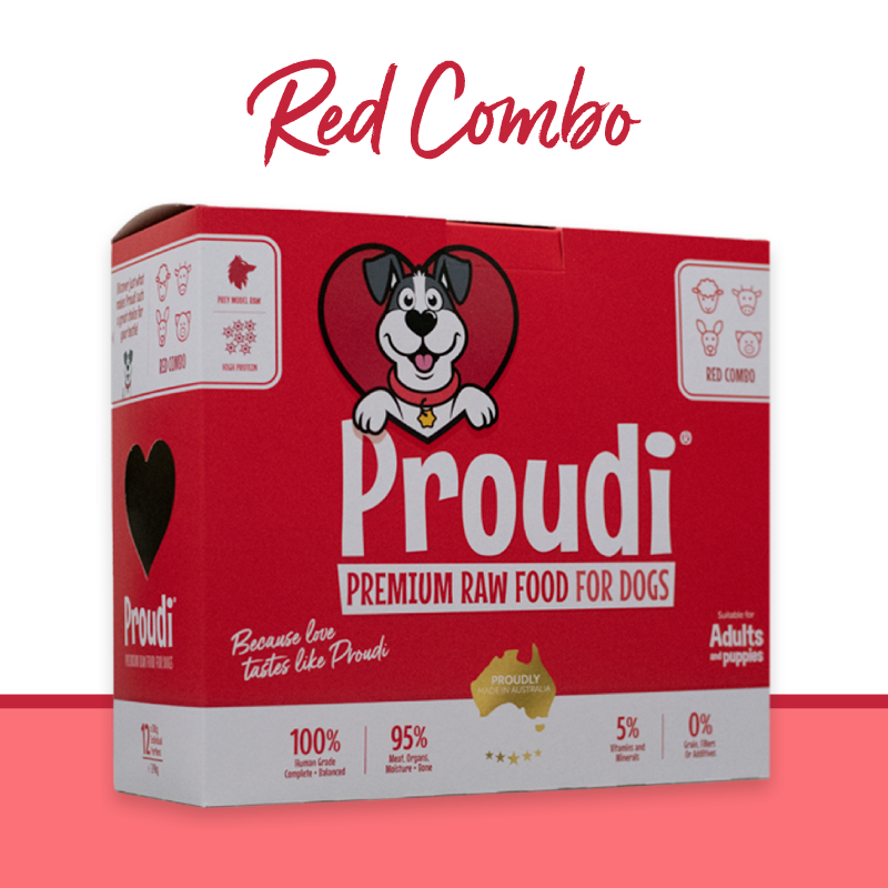 Proudi 急凍單一蛋白生肉狗糧 紅肉 (Red Combo) 2.4kg (200g x12件)