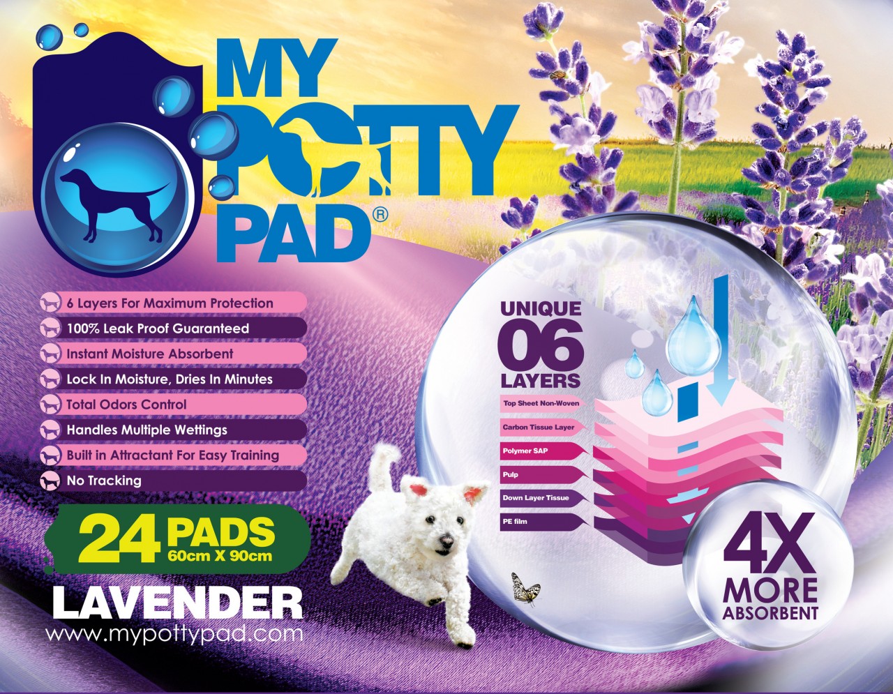 <購買正價貨品滿$300可換購> My Potty Pad 殿堂吸寵物尿墊 薰衣草味 60x90cm (24片)