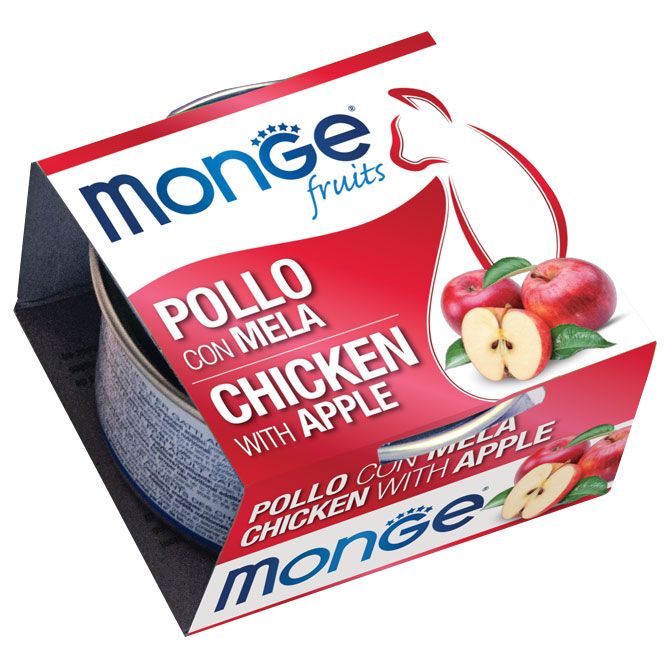 MONGE 清新水果系列 - 鮮雞肉配蘋果 貓罐頭 80g x 24罐 原箱優惠