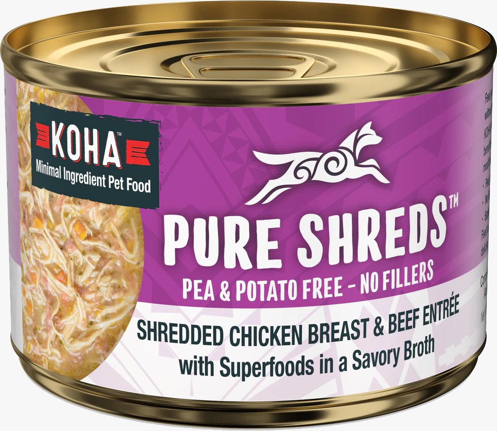 (狗罐头) KOHA Pure Shreds 鸡胸肉丝及牛肉丝 狗主食罐 156g x 12罐 原箱优惠 (紫)