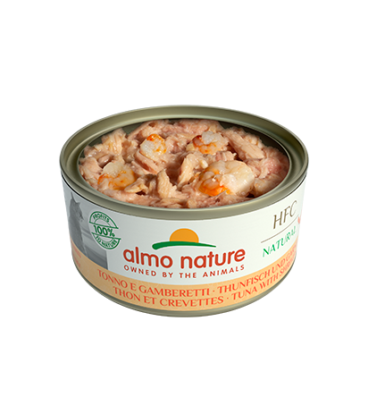 ＜購買正價貨品滿$500~可以優惠價$15換購＞ Almo Nature HFC Natural 吞拿魚+鮮蝦 貓罐頭 150g (5128) 到期日: 12/2025