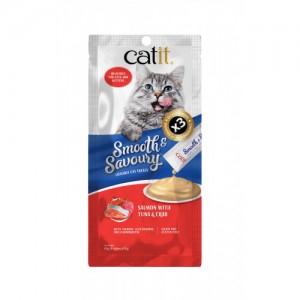 Catit Smooth & Savoury 鮮肉泥小食 Lickable Cat Treats  三文魚+吞拿魚+蟹 Salmon with Tuna & Crab 60g (15g x4) 到期日：07/2026