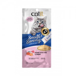 Catit Smooth & Savoury 鮮肉泥小食 Lickable Cat Treats  三文魚+吞拿魚+蝦 Salmon with Tuna & Shrimp 60g (15g x4) 到期日：07/2026