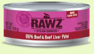 ＜購買正價貨品滿$500~可以優惠價$21換購＞　RAWZ 96% 牛肉及牛肝 全貓罐頭 155g
