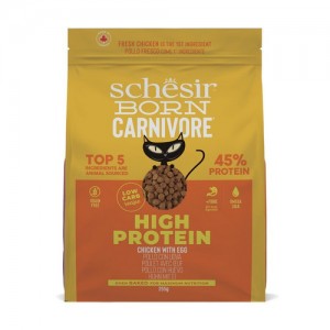 Schesir - Born Carnivore 高蛋白系列 無穀物 雞肉及雞蛋 成貓乾糧 255g