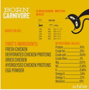 Schesir - Born Carnivore 高蛋白系列 無穀物 雞肉及雞蛋 成貓乾糧 255g