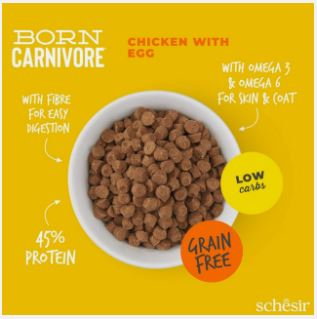 Schesir - Born Carnivore 高蛋白系列 無穀物 雞肉及雞蛋 成貓乾糧 255g