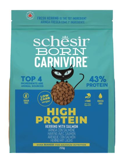 Schesir - Born Carnivore 高蛋白系列 无谷物 鯡鱼及三文鱼 成貓乾粮 255g