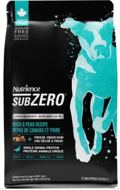 (狗乾粮) <<新品上架>>　~试食价~ NUTRIENCE SubZero 单一蛋白 无谷物 鸭肉梨子+冻乾鲜肉配方 全犬粮 4lb