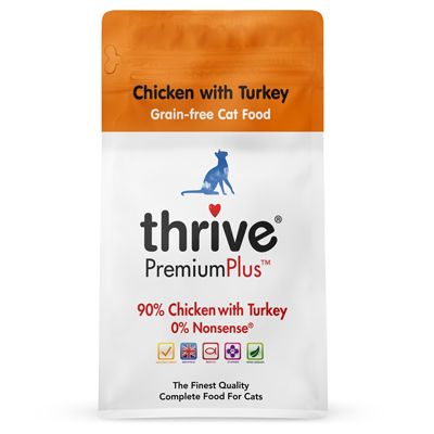 Thrive 脆樂芙 無穀物 PremiumPlus 90%無激素鮮火雞 貓糧 1.5kg (橙色) x3包優惠