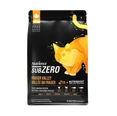 (貓乾糧) ＜本月優惠＞ Nutrience 紐翠斯 SubZero 頂級雞肉、火雞、海魚全貓配方(生肉粒配方) 1.8kg (4lb)(橙+黑)