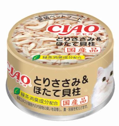 CIAO 鸡胸肉 + 带子 貓罐 85g (C-21)