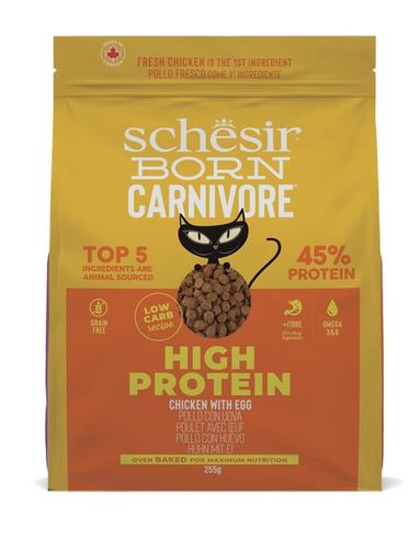 ＜購買正價貨品滿$300~可以優惠價$28換購＞ Schesir - Born Carnivore 高蛋白系列 無穀物 幼貓 或 成貓乾糧 255g一包