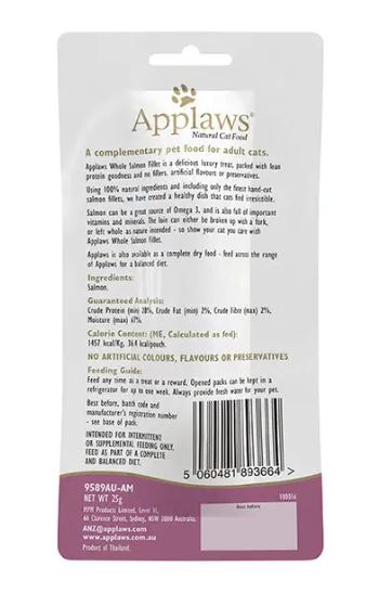 ＜購買正價貨品滿$300~可以優惠價$10換購＞ Applaws Whole Salmon Loin 三文魚柳 25g 貓小食 (9589)