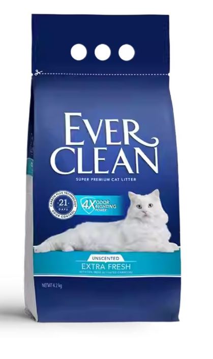 ＜凡購買滿$500~可以$65換購＞Ever Clean 貓砂 高效活性炭粗粒配方 無香味 (白帶) / 特強方香多貓用配方 (紅色) 4.2kg 一包 (每張訂單限換購3包)