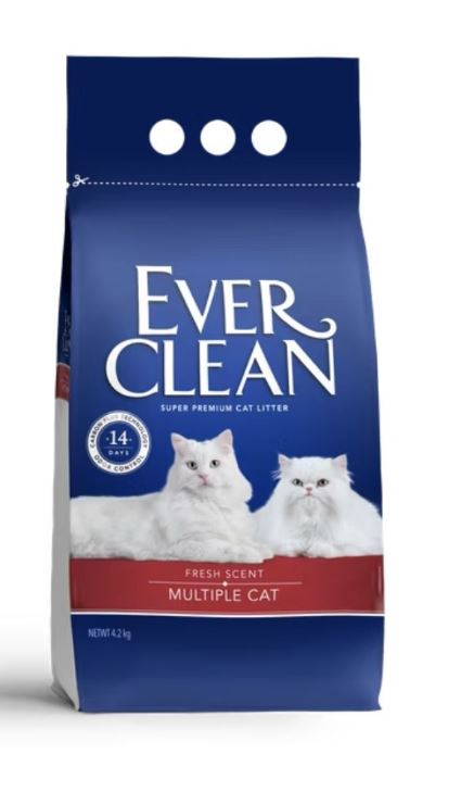 ＜凡購買滿$500~可以$65換購＞Ever Clean 貓砂 高效活性炭粗粒配方 無香味 (白帶) / 特強方香多貓用配方 (紅色) 4.2kg 一包 (每張訂單限換購3包)