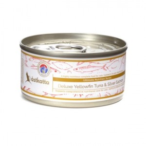 <新產品> Astkatta 純黃鰭吞拿魚&銀三文魚肉絲主食罐 Deluxe Yellowfin Tuna & Silver Salmon 80g x 24罐 原箱優惠 (P00197)