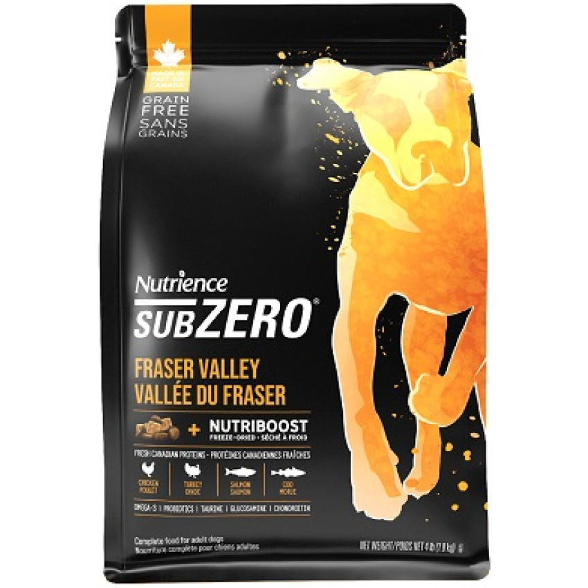 Nutrience SubZero – 无谷物鸡、火鸡、海鱼全犬配方 (冻乾鲜鸡肉) 4lb (橙黑)