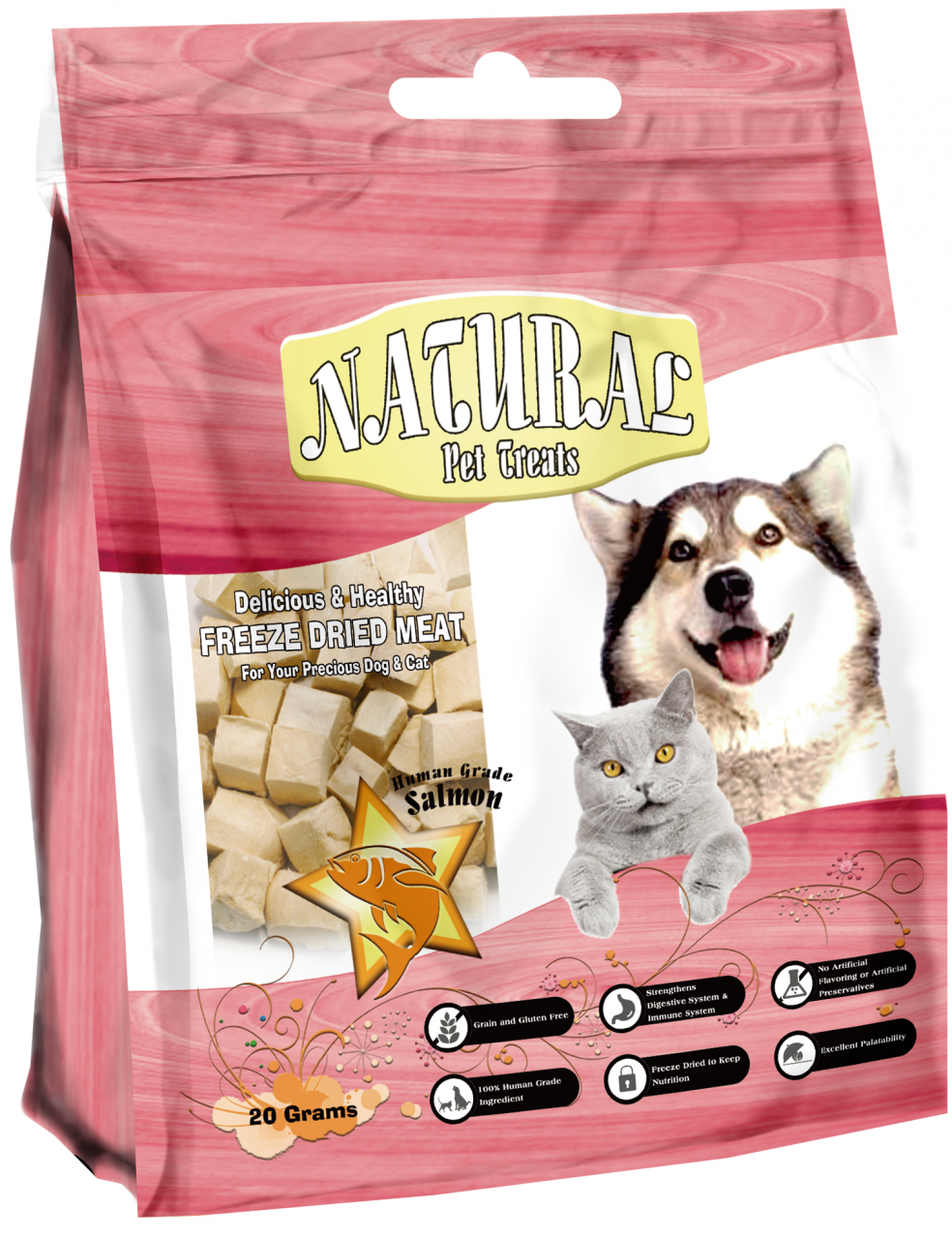 Natural 脫水三文魚粒 貓狗小食 35g (粉紅)