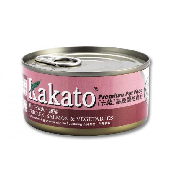 Kakato 卡格 雞 + 三文魚 + 蔬菜 Chicken, Salmon & Vegetables 貓狗罐頭 170g (834)