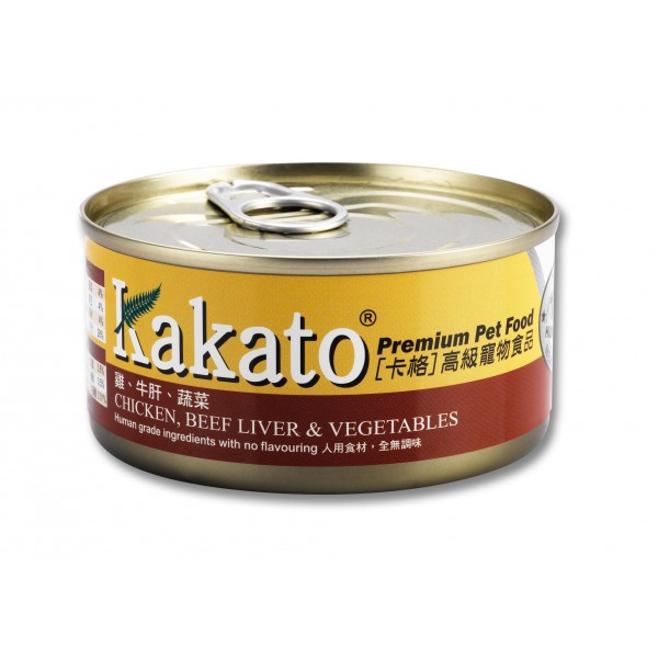 Kakato 卡格 雞 + 牛肝 + 蔬菜 Chicken, Beef Liver & Vegetables 貓狗罐頭 170g (836)