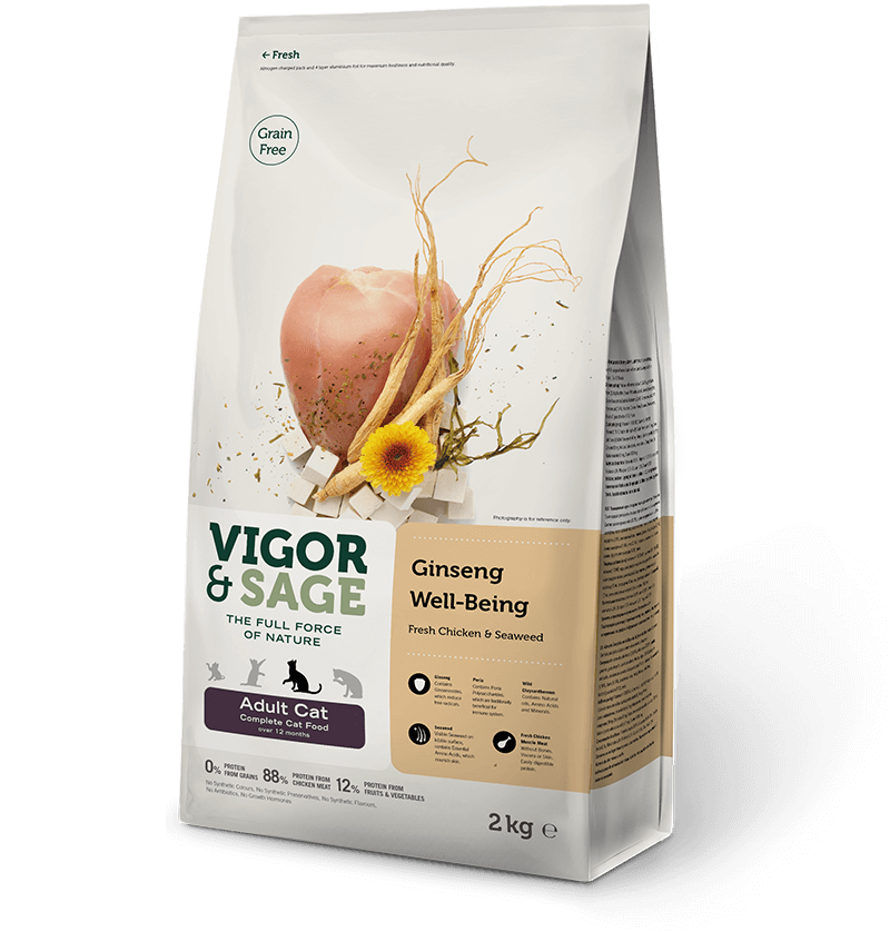 Vigor & Sage (無穀物) Ginseng Well-Belling Adult 雞肉 + 人參健體 成貓糧 2kg