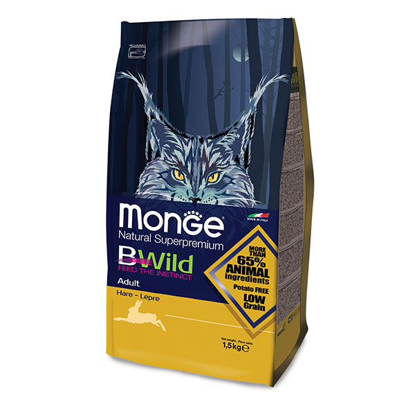 Monge 天然貓糧 低穀物 野生兔肉成貓配方 1.5kg x 3包優惠 (3.3lb)