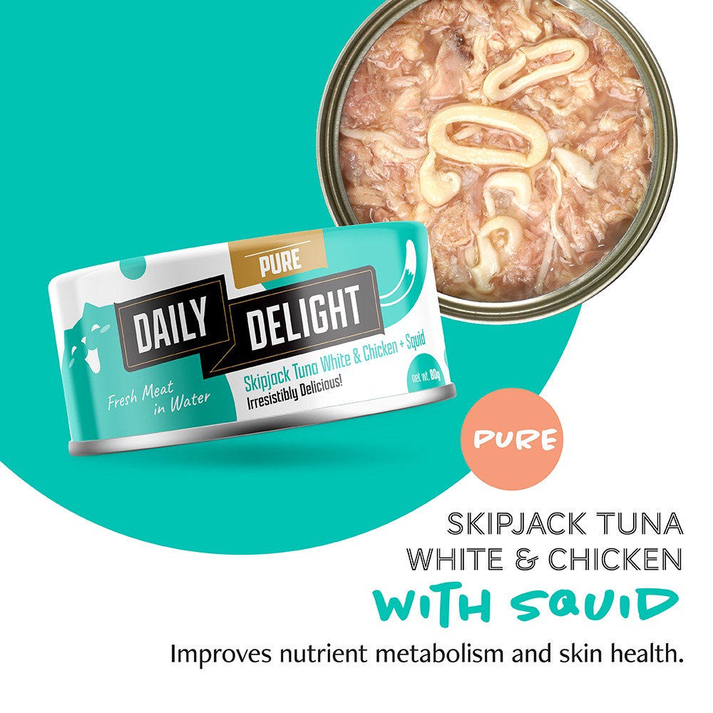 Daily Delight Pure系列 (DD46) 白鰹吞拿魚+雞肉+魷魚 貓罐 80g