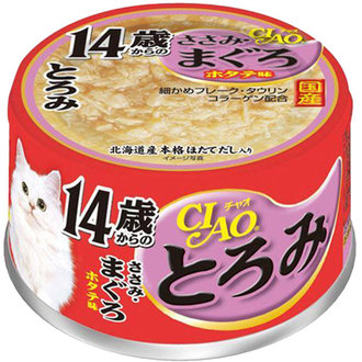 CIAO 濃湯 (14歲老貓起) 雞肉+吞拿魚+帶子味 貓罐 80g (A-54)