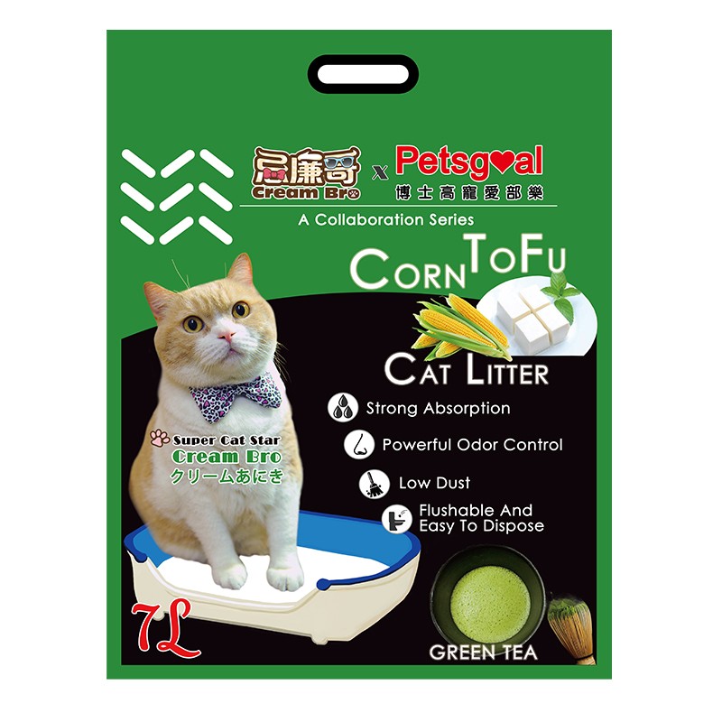 Petsgoal X 忌廉哥 粟米豆腐貓砂 绿茶 18L x3包 (原箱优惠)