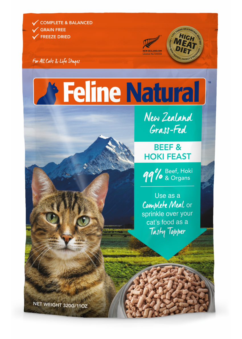K9 Feline Natural 牛肉+藍尖尾鱈魚盛宴 凍乾脫水貓糧 320g x 4包優惠 (湖水綠) (F9D01)