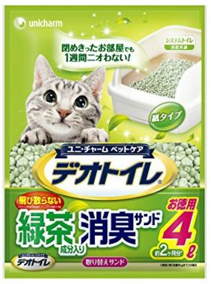 日本 Unicharm 消臭大师 滲透式绿茶纸貓砂 4L x4包优惠