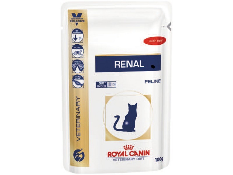 [凡購買處方用品, 訂單滿$500或以上可享免費送貨]　　Royal Canin - Renal (RF23) 腎臟獸醫配方 (牛肉味) 貓濕包 85克 x12包