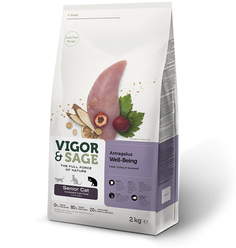 Vigor & Sage (無穀物) Astragalus Well-Being Senior 火雞肉 + 黄芪抗衰老 老貓糧 2kg