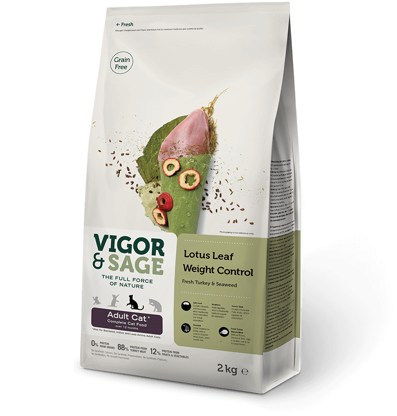 Vigor & Sage (無穀物) Lotus Leaf Weight Control Adult 火雞肉 + 荷葉控制體重 成貓糧 2kg