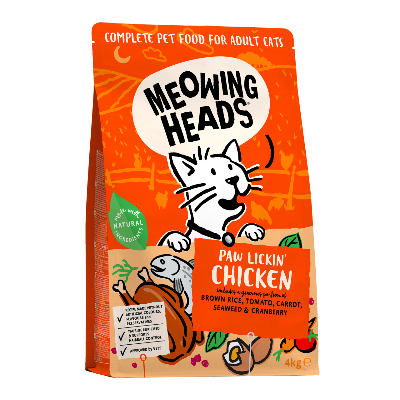 Meowing Heads 全天然 (鸡肉、鲜鱼) Paw Lickin' Chicken 成貓配方 4kg
