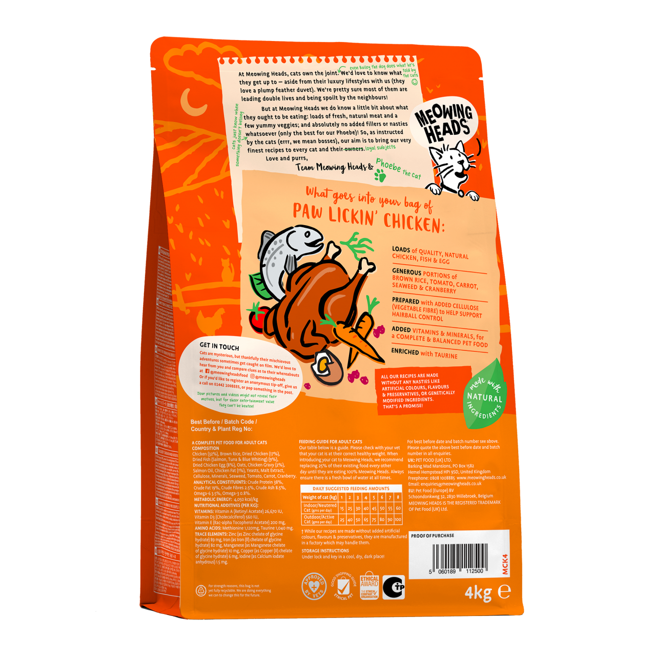 Meowing Heads 全天然 (雞肉、鮮魚) Paw Lickin' Chicken 成貓配方 4kg