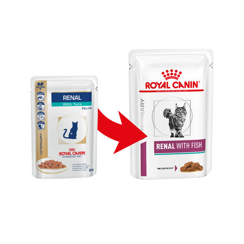 [凡購買處方用品, 訂單滿$500或以上可享免費送貨]　　Royal Canin - Renal (RF23) 腎臟獸醫配方 海魚味 (代替吞拿魚味) 貓濕包 85克 x12包