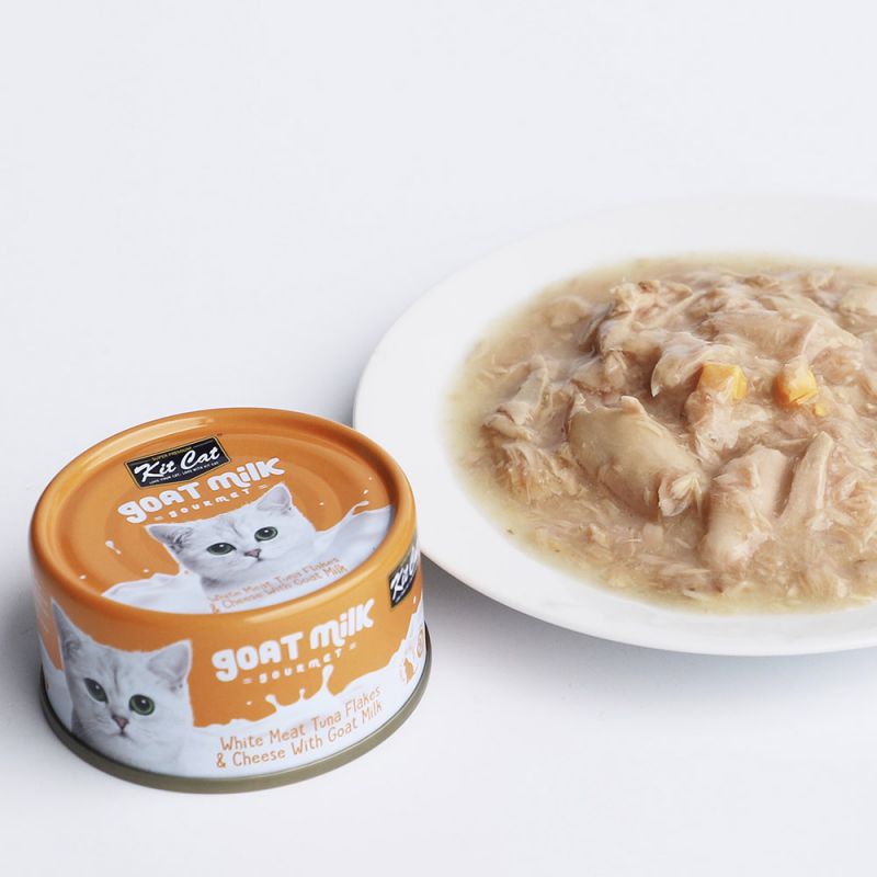 (貓罐頭) Kit Cat 白肉吞拿魚片 + 芝士 山羊奶貓罐 70g KC-2326 (杏罐)